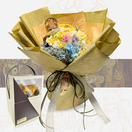 THE KISS series Golden Preserved Flower Bouquet Eco Leather Box